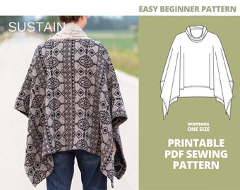 Cowl Neck Poncho | PDF Sewing Pattern | Easy to Wear | Comfort and Style | Instant Download | Print at Home | ONE SIZE