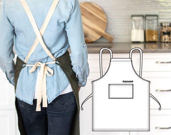 Stylist Apron with Overlapping Back Straps | PDF Sewing Pattern | Digital Instant Download | Print at Home | Unisex Apron | One Size