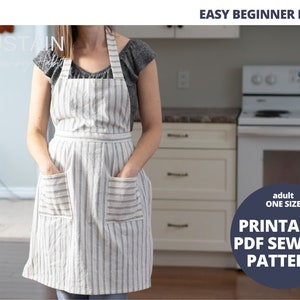 Retro-Style Apron | PDF Sewing Pattern | Digital Instant Download | Print at Home | One Size | Women's Kitchen Pleated Apron with Bib