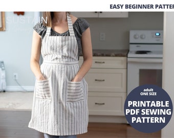 Retro-Style Apron | PDF Sewing Pattern | Digital Instant Download | Print at Home | One Size | Women's Kitchen Pleated Apron with Bib