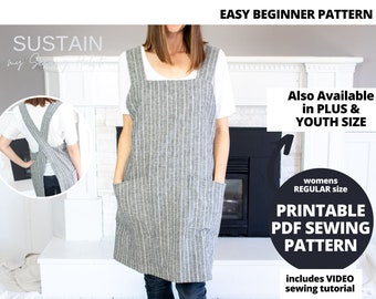 Cross Back Apron with Square Neck | PDF Sewing Pattern | Womens Pinafore | Instant Download | Print at Home | REGULAR ADULT Size