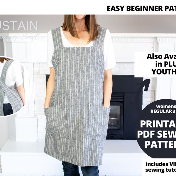 Cross Back Apron with Square Neck | PDF Sewing Pattern | Womens Pinafore | Instant Download | Print at Home | REGULAR ADULT Size