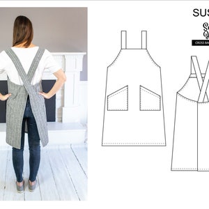 Cross Back Apron Pattern XS-3XL, Criss Cross Apron, Pinafore Apron