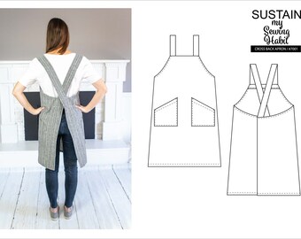 Women's Cross-Back Utility Apron / PDF Sewing Pattern / Digital Instant Download / Print at Home
