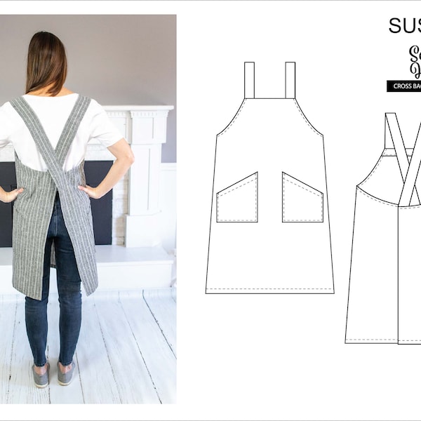 Women's Cross-Back Utility Apron / PDF Sewing Pattern / Digital Instant Download / Print at Home