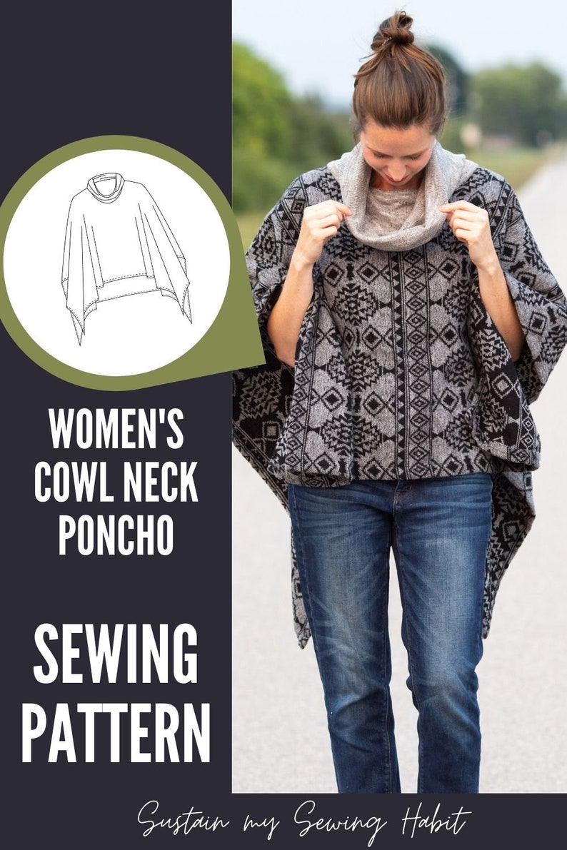 Cowl Neck Poncho | PDF Sewing Pattern | Easy to Wear | Comfort and Style | Instant Download | Print at Home | ONE SIZE image 9