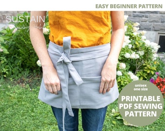 Hipster Apron | PDF Sewing Pattern | Digital Instant Download | Print at Home | One Size | Unisex Garden and Utility Quarter Apron