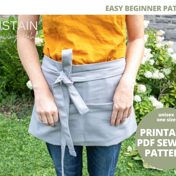 Hipster Apron | PDF Sewing Pattern | Digital Instant Download | Print at Home | One Size | Unisex Garden and Utility Quarter Apron