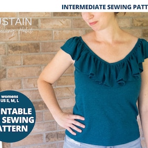 Women&#39;s Ruffled Top | PDF Sewing Pattern | Digital Instant Download | Print at Home | US S,M,L,XL