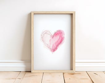 Sweetheart Stroke – Watercolor Heart Wall Art, Pink Valentine Print, Romantic Nursery Decor, Minimalist Love Artwork, Blush Heart Poster