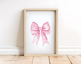 Blush Bow – Pink Bow Wall Art, Watercolor Nursery Print, Girl’s Room Decor, Baby Shower Gift, Feminine Minimalist Artwork