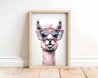 Drama Llama Art Print: Funny Animal with Sunglasses, Quirky Farmhouse Decor
