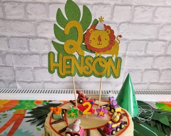 Custom Glitter Cake Topper, Personalized Cake Topper, Any Name Cake Topper, Any Age Cake Topper, jungle theme party, animal cake topper