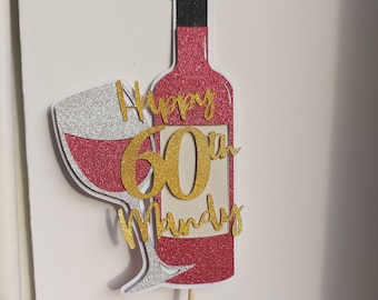 Wine bottle cake topper, red wine cake topper, wine glass cake topper, champagne cake topper, Custom name age cake topper, alcohol topper