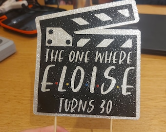 TV inspired cake topper, friends inspired cake topper, clapboard cake topper, friends fan cake topper, Custom name cake topper, adult topper