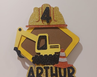 Custom Construction Cake Topper: Glitter Digger Birthday Party Decor