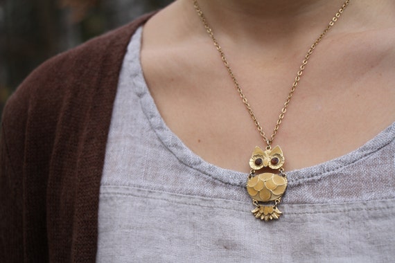 Owl Animal Totem Pendant Necklace - Cute, Enamele… - image 1