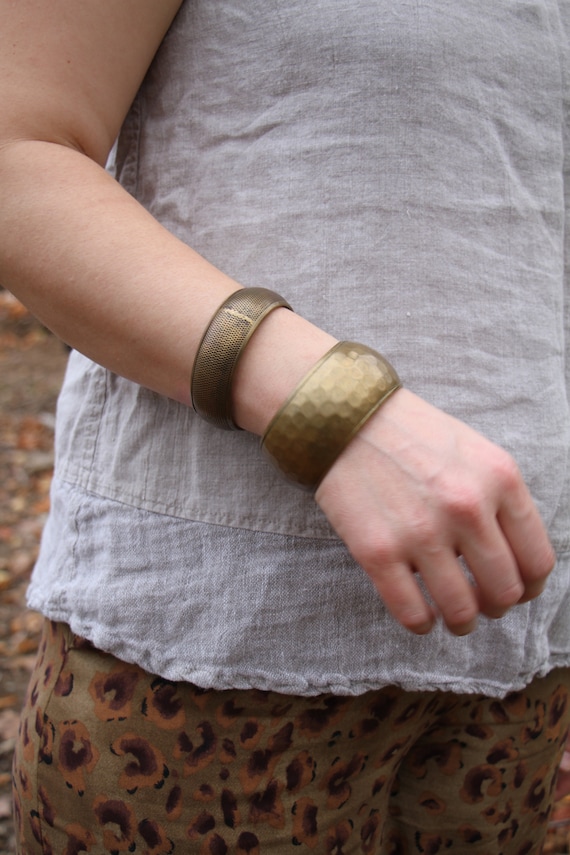 Brass Bangle - Hammered Chunky Bracelet - Made in 