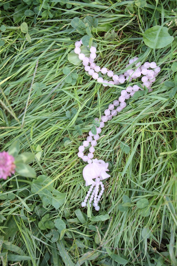 Rose Quartz Carved Elephant Hand Knotted Necklace 