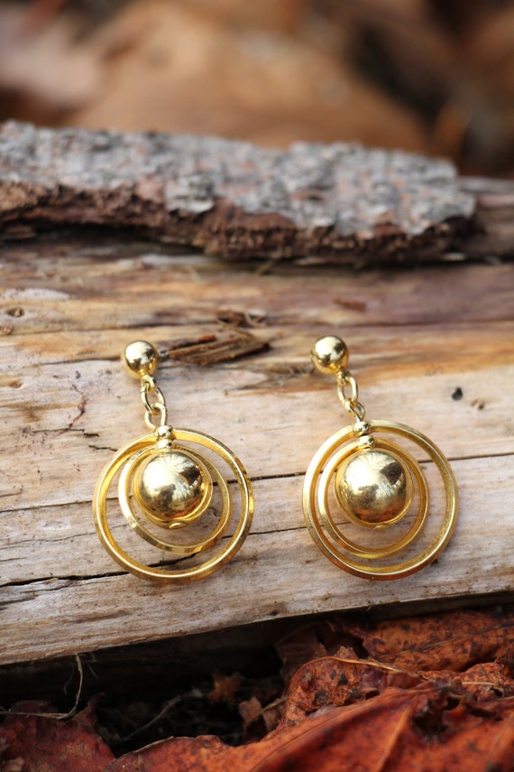 Cosmic Planetary Gold Costume Earrings - Vintage