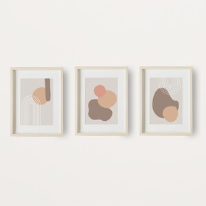 Ensemble de formes abstraites, 3 pièces, art imprimable, impression d&#39;art numérique, beige, marron, orange, PDF, téléchargement, affiche, art abstrait, bohème, décoration murale