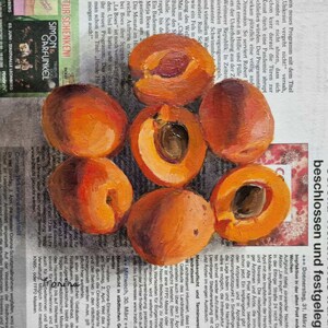 Apricots Paintings on Newspaper, Original Art, Apricots Painting, Newspaper Art image 6