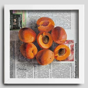 Apricots Paintings on Newspaper, Original Art, Apricots Painting, Newspaper Art image 2