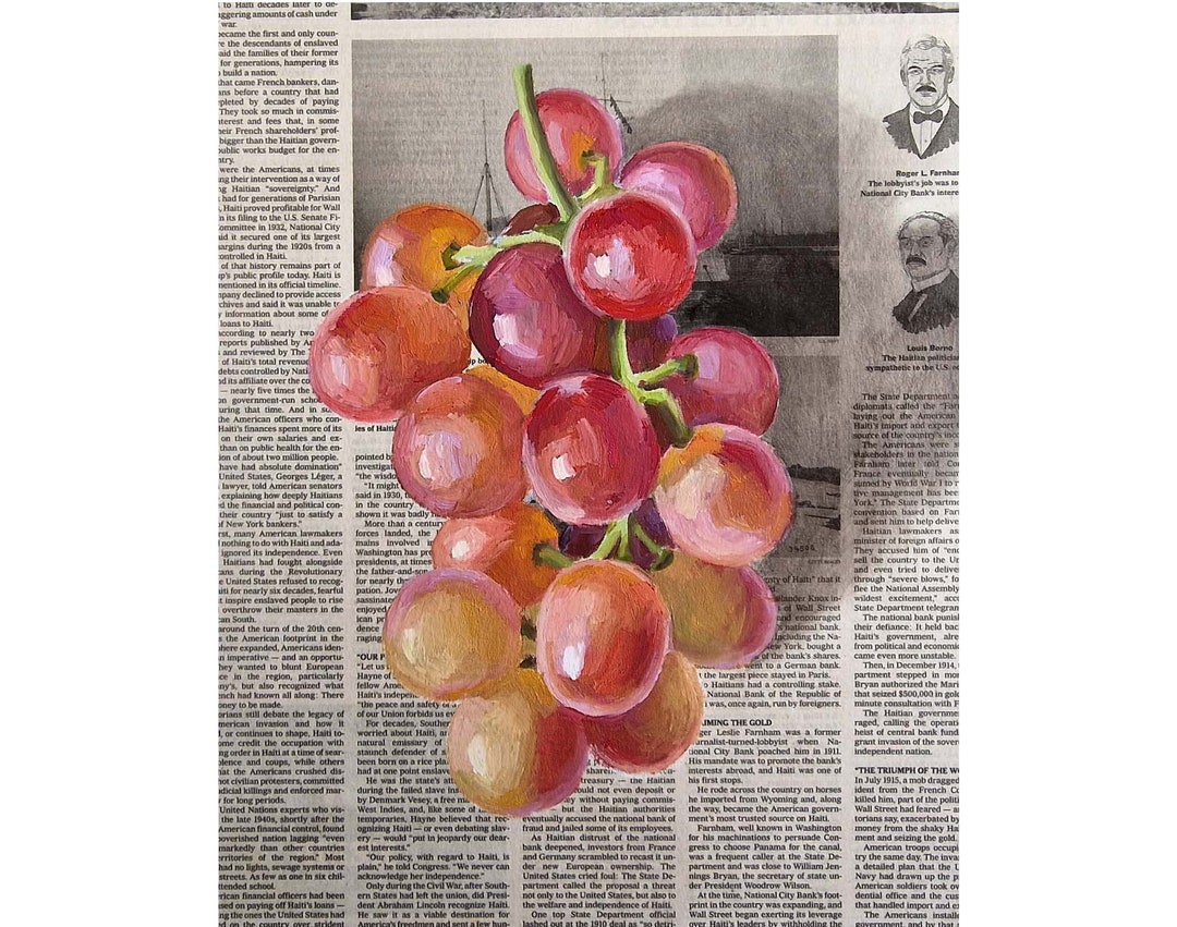 Gemälde　日本　auf　Zeitung　Originalkunst　Etsy　Rote　Weintrauben