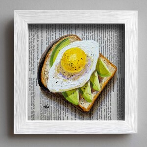 Avocado Breakfast Painting on Newspaper Original Art, Avocado Painting, Avocado Art, Bread Painting, Breakfast Painting, Avocado Gift image 2