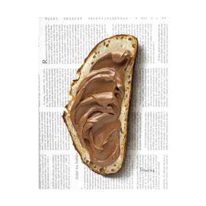 Peinture impasto de pain au chocolat sur papier journal, art du dessert, peinture au chocolat, art du pain, peinture culinaire, art 3D