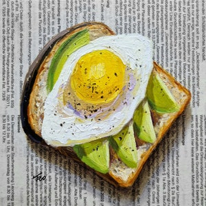 Avocado Breakfast Painting on Newspaper Original Art, Avocado Painting, Avocado Art, Bread Painting, Breakfast Painting, Avocado Gift image 1