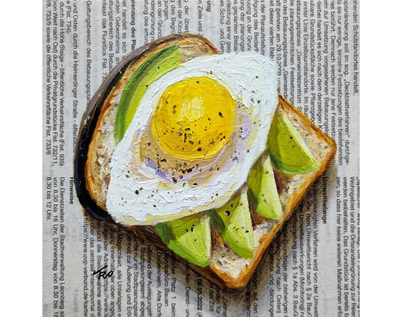 Avocado Breakfast Painting on Newspaper Original Art, Avocado Painting, Avocado Art, Bread Painting, Breakfast Painting, Avocado Gift image 1