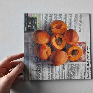 Apricots Paintings on Newspaper, Original Art, Apricots Painting, Newspaper Art image 4