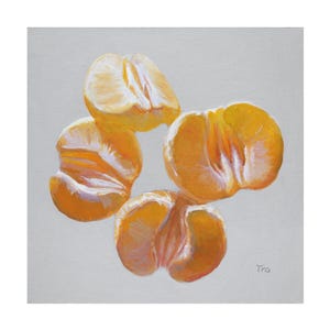 Mandarijnschilderij op karton, citrusvruchtschilderij, sinaasappelkunst, mandarijnstilleven