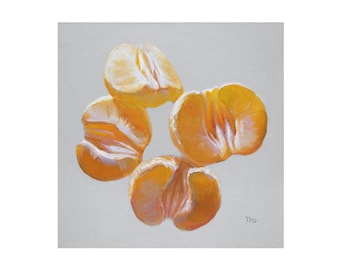 Mandarinen Gemälde auf Karton, Zitrusfrüchte Malerei, Orange Kunst, Mandarinen Stillleben