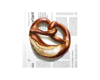 Brezel Gemälde auf Zeitung, Bäckerei Originalkunst, Brot Malerei, Essen Malerei, Zeitungskunst, Brot Wandkunst, Brot Geschenk