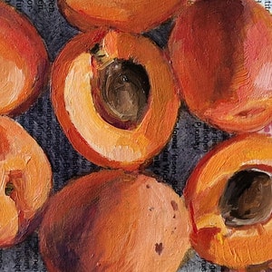 Apricots Paintings on Newspaper, Original Art, Apricots Painting, Newspaper Art image 5