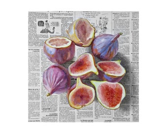 Figs Painting on Newspaper Original Art, Fruit Painting, Newspaper Art, Figs Art, Fruit Art, Fruit Gift, Kitchen Decoration
