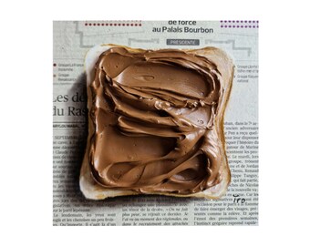 Chocolate Toast Impasto Painting on Newspaper, Dessert Art, Chocolate Painting, Bread Art, Food Painting, 3d Art