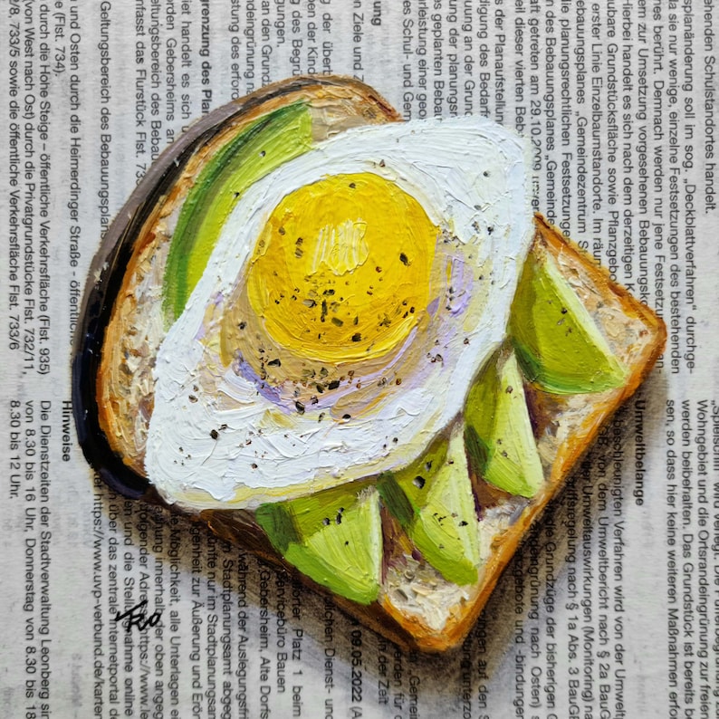 Avocado Breakfast Painting on Newspaper Original Art, Avocado Painting, Avocado Art, Bread Painting, Breakfast Painting, Avocado Gift image 6