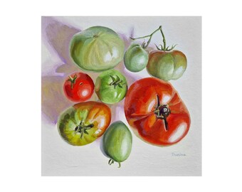 Tomato painting on cardboard original art, tomato painting, tomato art, vegetable painting, vegetable wall art, painting of tomatoes