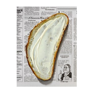 Peinture 3D de pain au beurre sur journal, art original de pain, peinture de pain, peinture alimentaire, art de journal, art mural de pain, cadeau de pain, art du pain