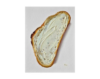 Butter bread 3d painting on cardboard, bread original art, bread painting
