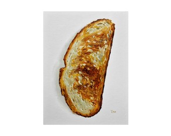 Bread on white background small painting, toasted bread original art, bread painting, food art