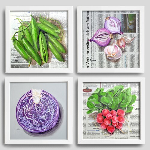 Red cabbage painting original art, purple vegetable art, cabbage shops painting, cabbage artwork, cabbage painting, vegetable artwork
