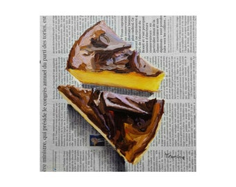 Flan Dessert Painting Newspaper Art, French Food Art, Sweets Art, Flan Pâtissier, French Pudding Cake