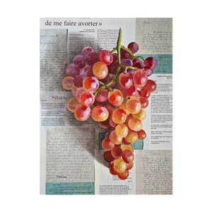 Red Grapes Painting on Newspaper Original Art, Grape Painting, Wine Painting, Food Painting, Painting of Grapes, Newspaper Art