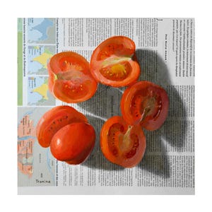 Tomato Painting on Newspaper Original Art, Tomato Painting, Tomato Art, Vegetable Painting, Vegetable Wall Art, Paintings of Tomatoes