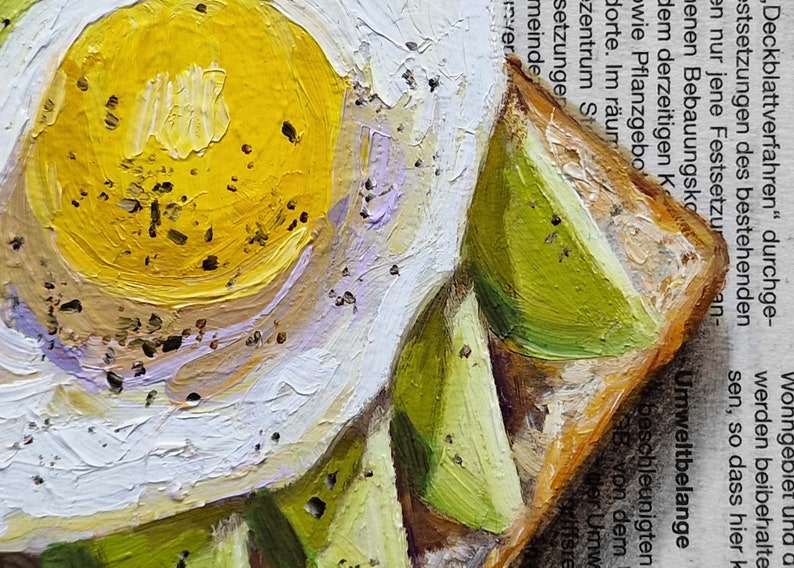 Avocado Breakfast Painting on Newspaper Original Art, Avocado Painting, Avocado Art, Bread Painting, Breakfast Painting, Avocado Gift image 5