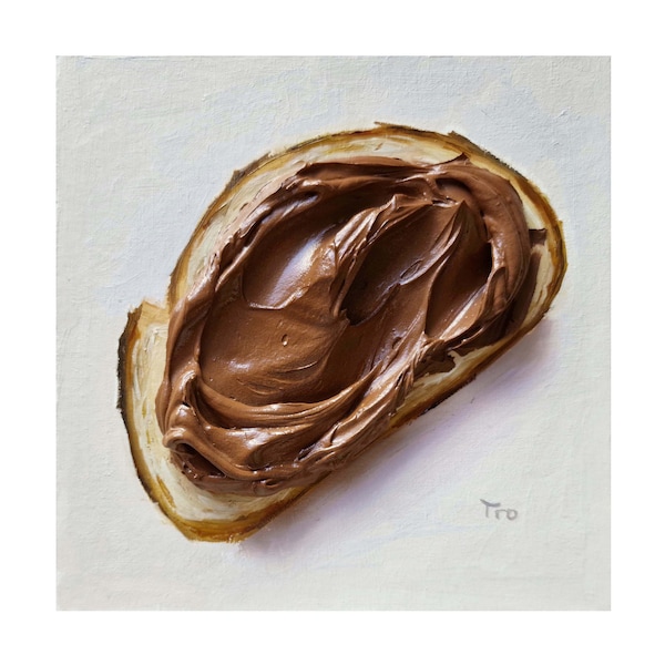 Peinture 3D de pain au chocolat sur carton, art texturé, peinture au chocolat, peinture de pain, peinture de dessert, art 3D